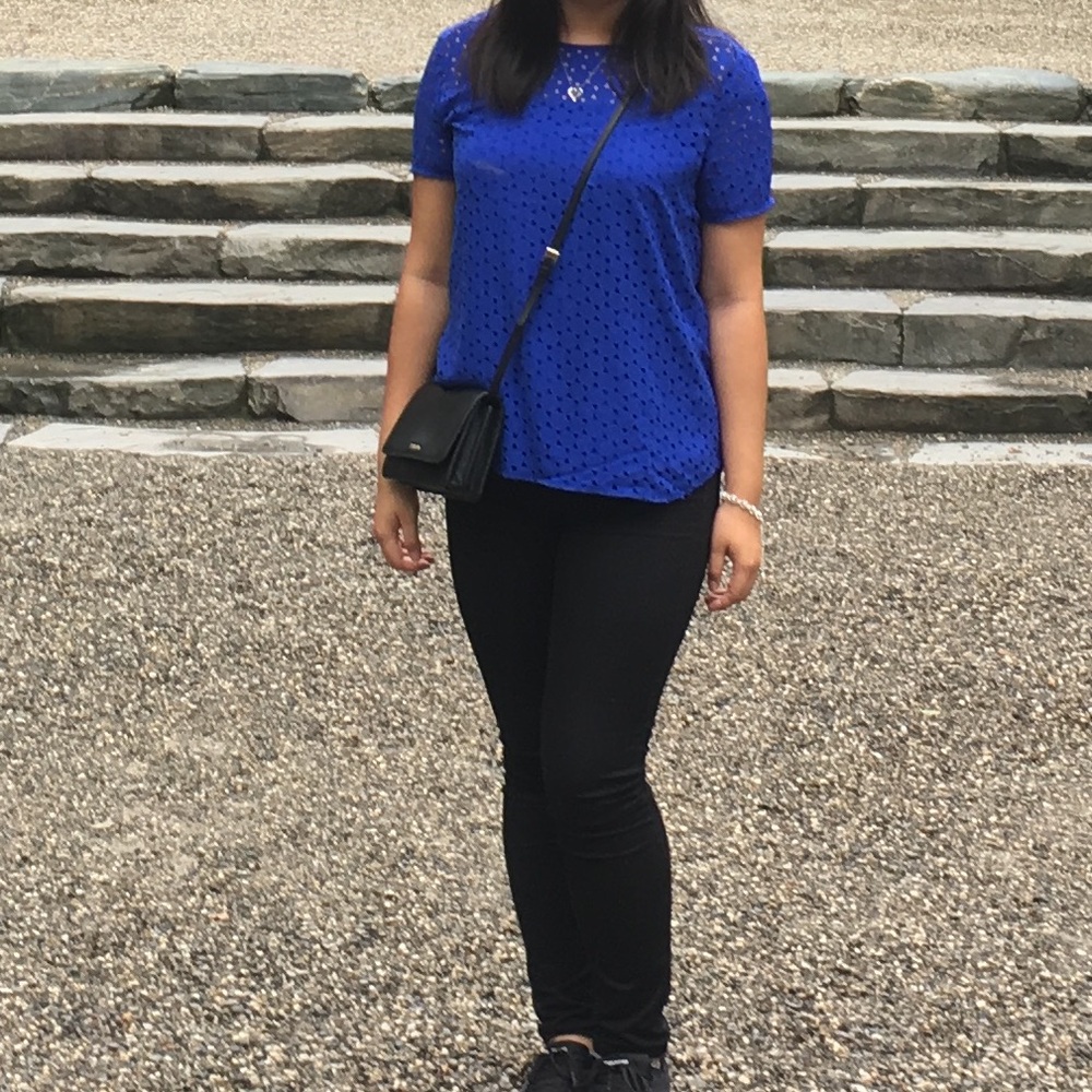 Banana Republic Petite Small Blue Cut-out Blouse